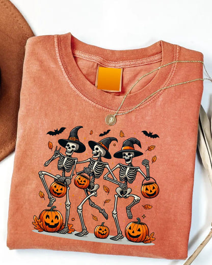 Halloween Skeleton Dance Unisex Heavy Cotton Tee, Spooky T-Shirt, Fall Fashion, Halloween Costume, Creepy Vibes, Gift for Halloween Lovers