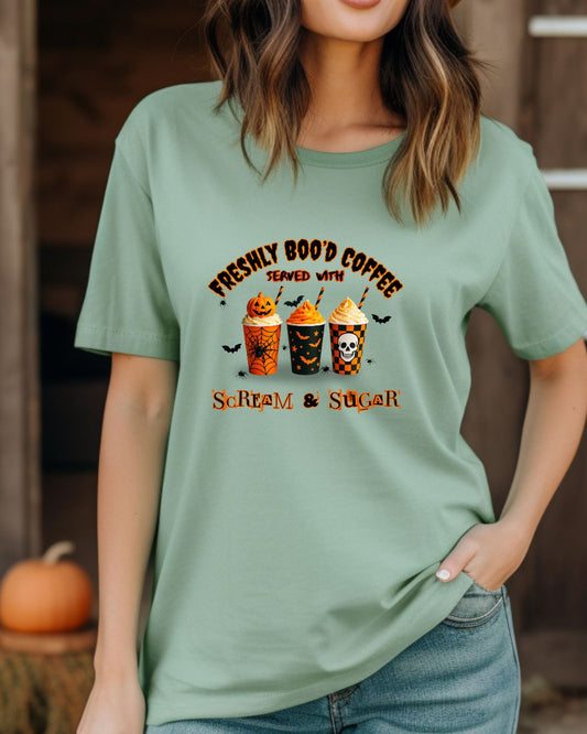 Halloween Coffee Tee, Fun Graphic T-Shirt, Unisex Shirt for Pumpkin Spice Lovers, Spooky Season Apparel, Boo-tiful Halloween Gift