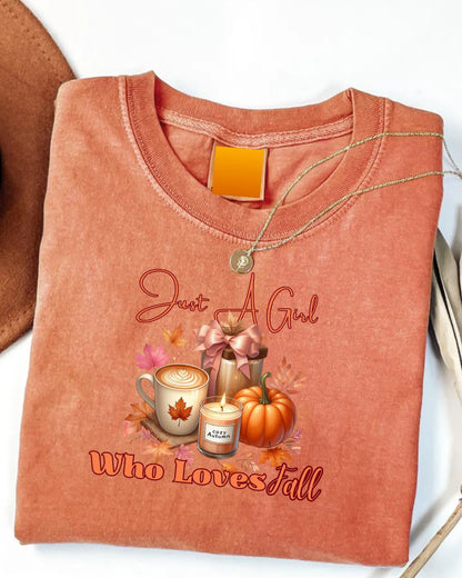 Just A Girl Who Like Fall Cotton Tee, Autumn T-Shirt, Seasonal Graphic Tee, Cozy Fall Apparel