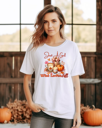 Just A Girl Who Like Fall Cotton Tee, Autumn T-Shirt, Seasonal Graphic Tee, Cozy Fall Apparel