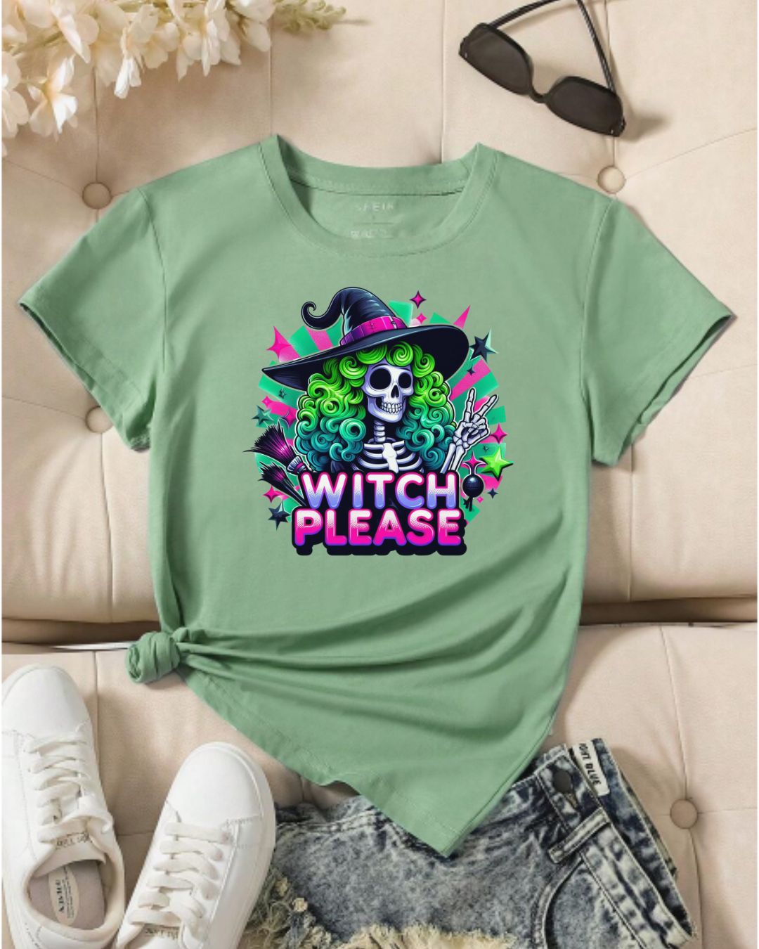 Witch Please Unisex Heavy Cotton Tee, Halloween Shirt, Spooky T-shirt, Unique Gift for Witches, Witchy Apparel