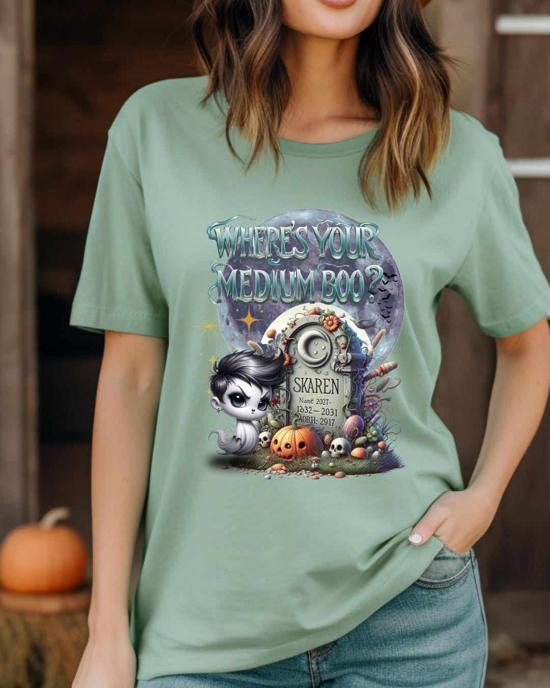 Spooky Themed Tee, Halloween Apparel, Unisex Cotton T-Shirt, Medium Boo Graphic, Ghostly Gift, Fun Halloween Tee, Creepy Cute Shirt