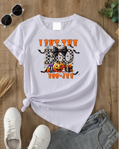 Halloween Themed Unisex Tee - I Put The Boo In Boo-Jew, Cute Funny Halloween T-Shirt, Spooky Season Apparel, Halloween Party Wear, [...]