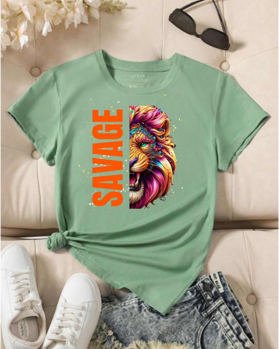 Savage Lion Tee, Unisex Heavy Cotton Shirt, Bold Graphic Tee for Animal Lovers, Casual Wear, Unique Gift Idea