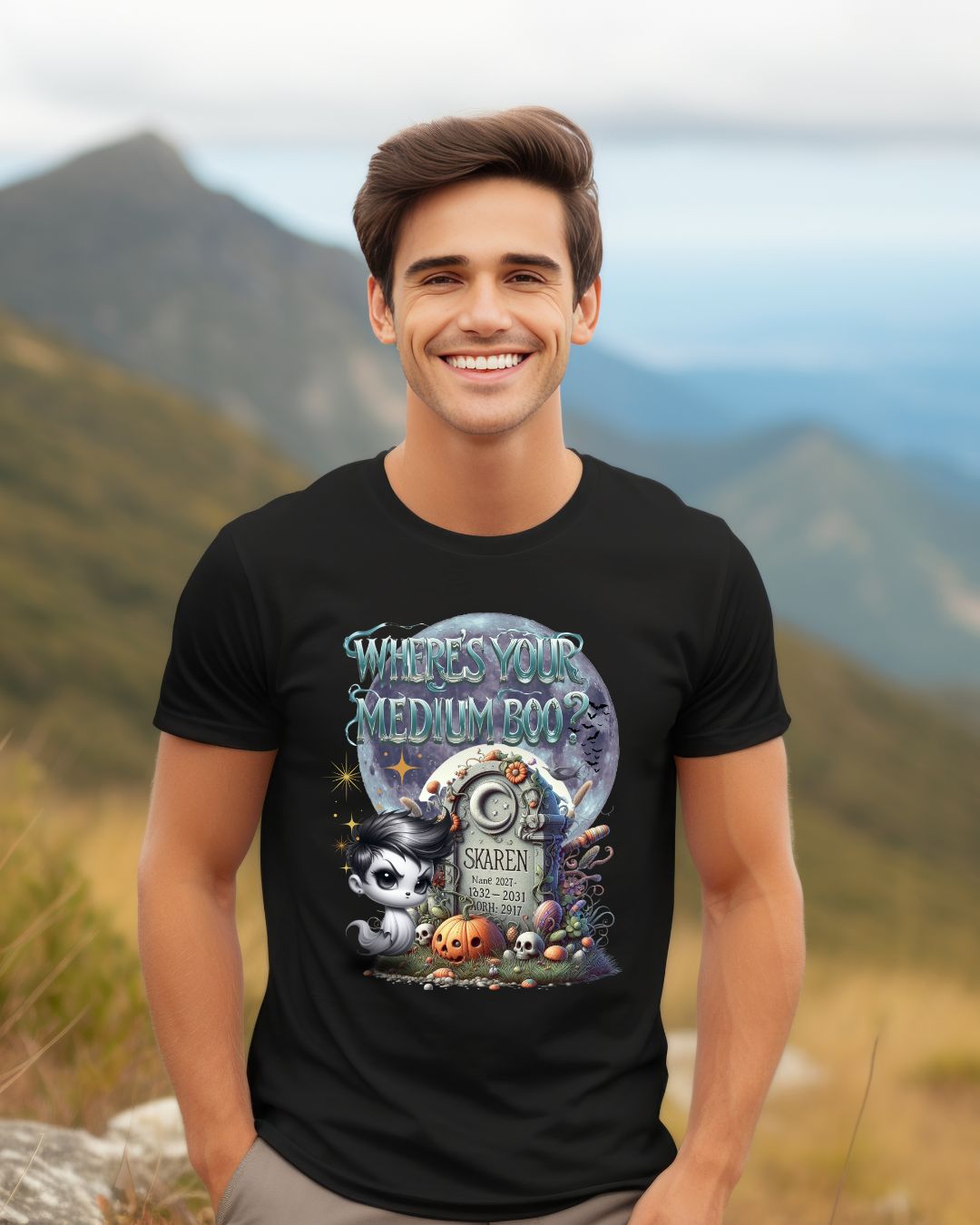 Spooky Themed Tee, Halloween Apparel, Unisex Cotton T-Shirt, Medium Boo Graphic, Ghostly Gift, Fun Halloween Tee, Creepy Cute Shirt