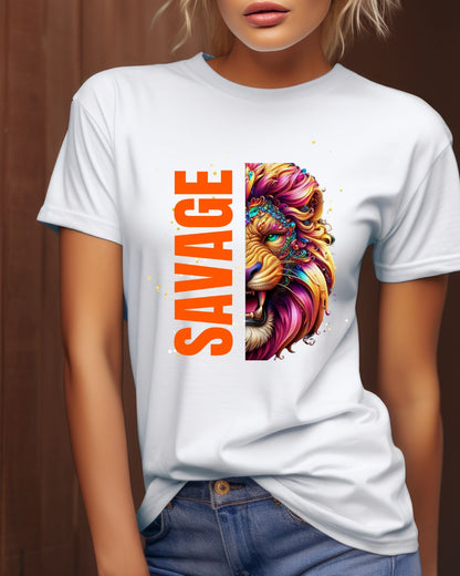 Savage Lion Tee, Unisex Heavy Cotton Shirt, Bold Graphic Tee for Animal Lovers, Casual Wear, Unique Gift Idea